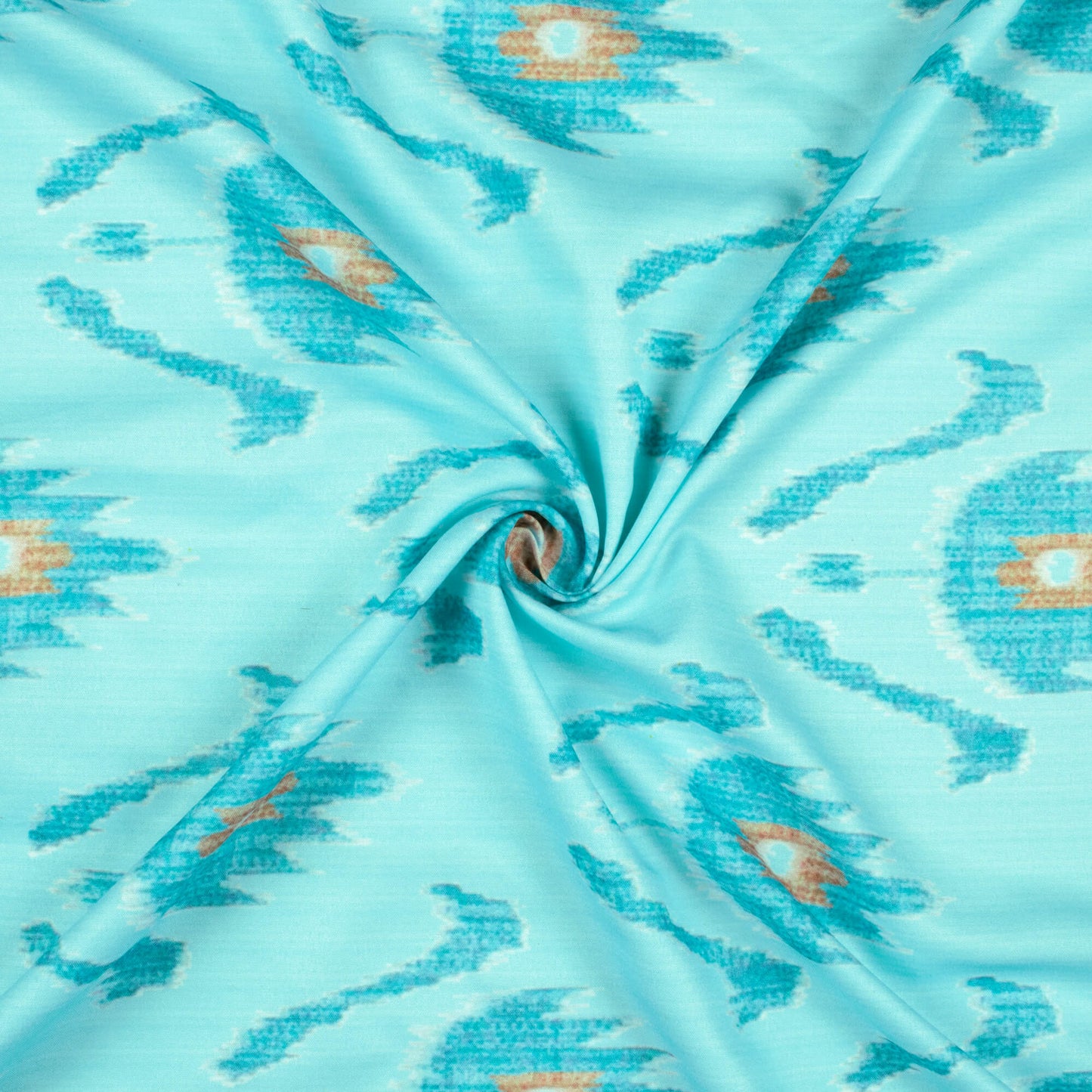 Sky Blue And Sienna Brown Ikat Pattern Digital Print Ultra Premium Butter Crepe Fabric