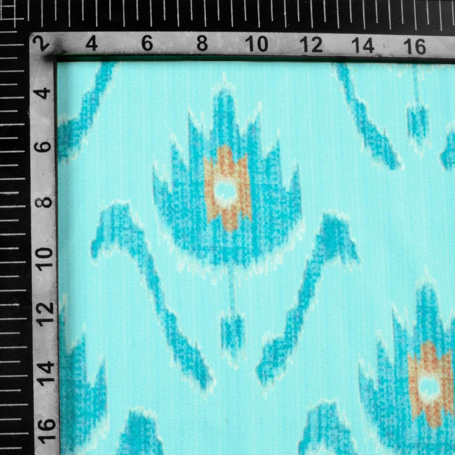 Sky Blue And Sienna Brown Ikkat Pattern Digital Print Ultra Premium Butter Crepe Fabric
