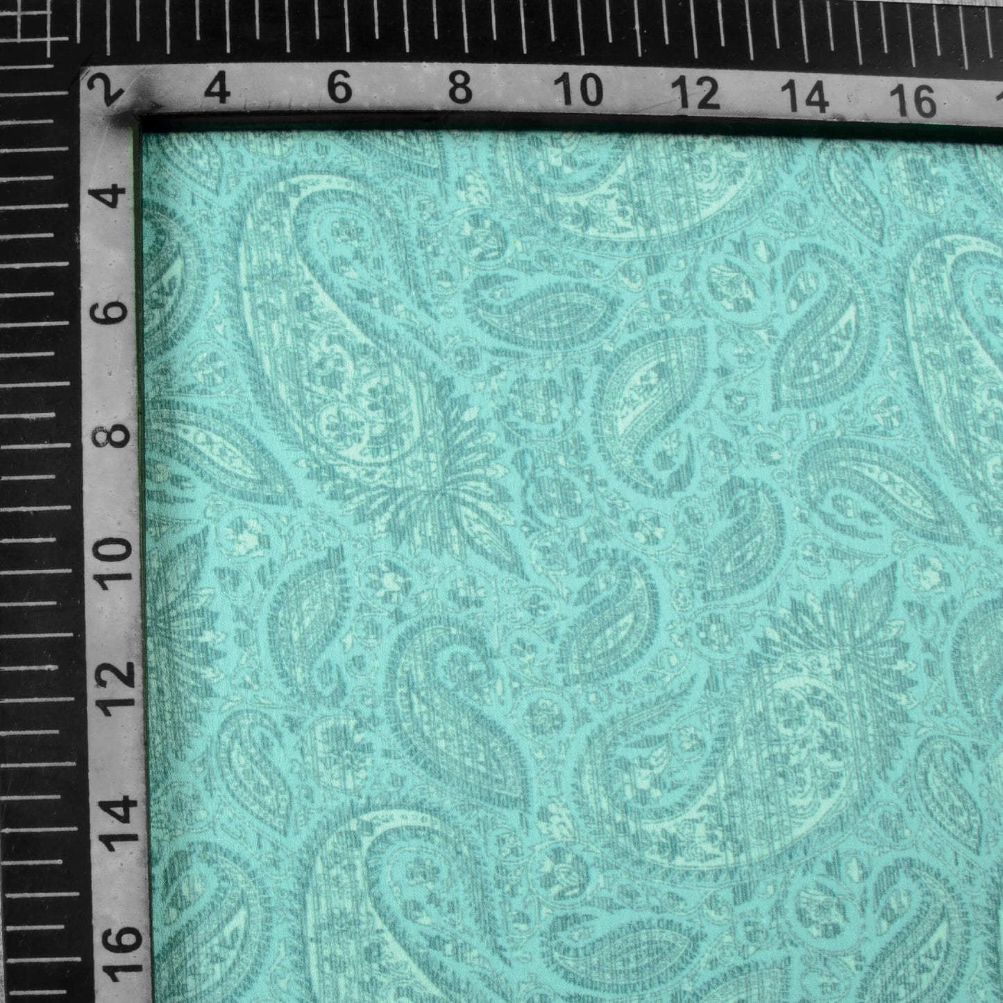 Sky Blue And White Paisley Pattern Digital Print Chiffon Satin Fabric