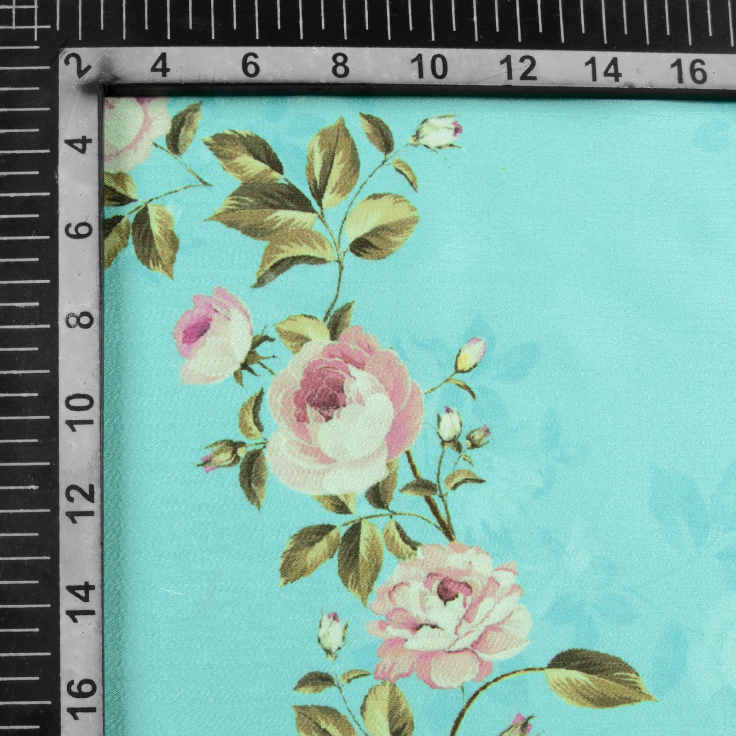 Sky Blue And Army Green Floral Pattern Digital Print Chiffon Satin Fabric