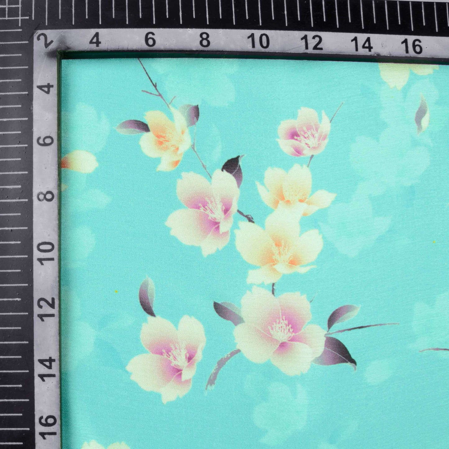 Sky Blue And Taffy Pink Floral Pattern Digital Print Chiffon Satin Fabric