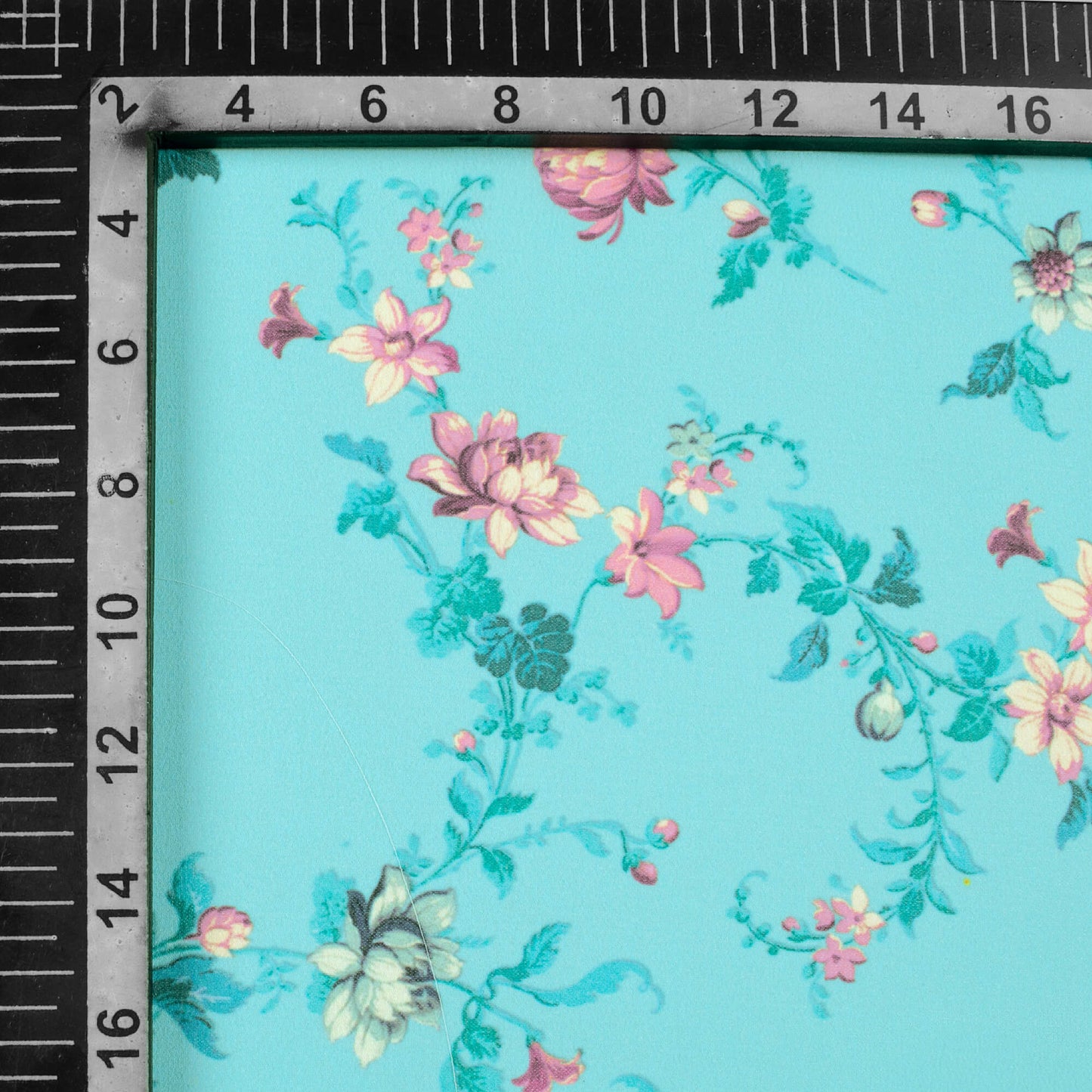 Sky Blue And Pink Floral Pattern Digital Print Georgette Fabric