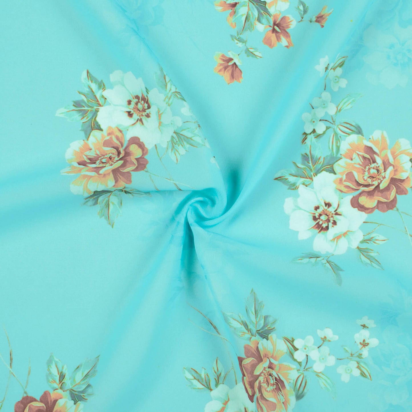 Sky Blue And White Floral Pattern Digital Print Georgette Fabric