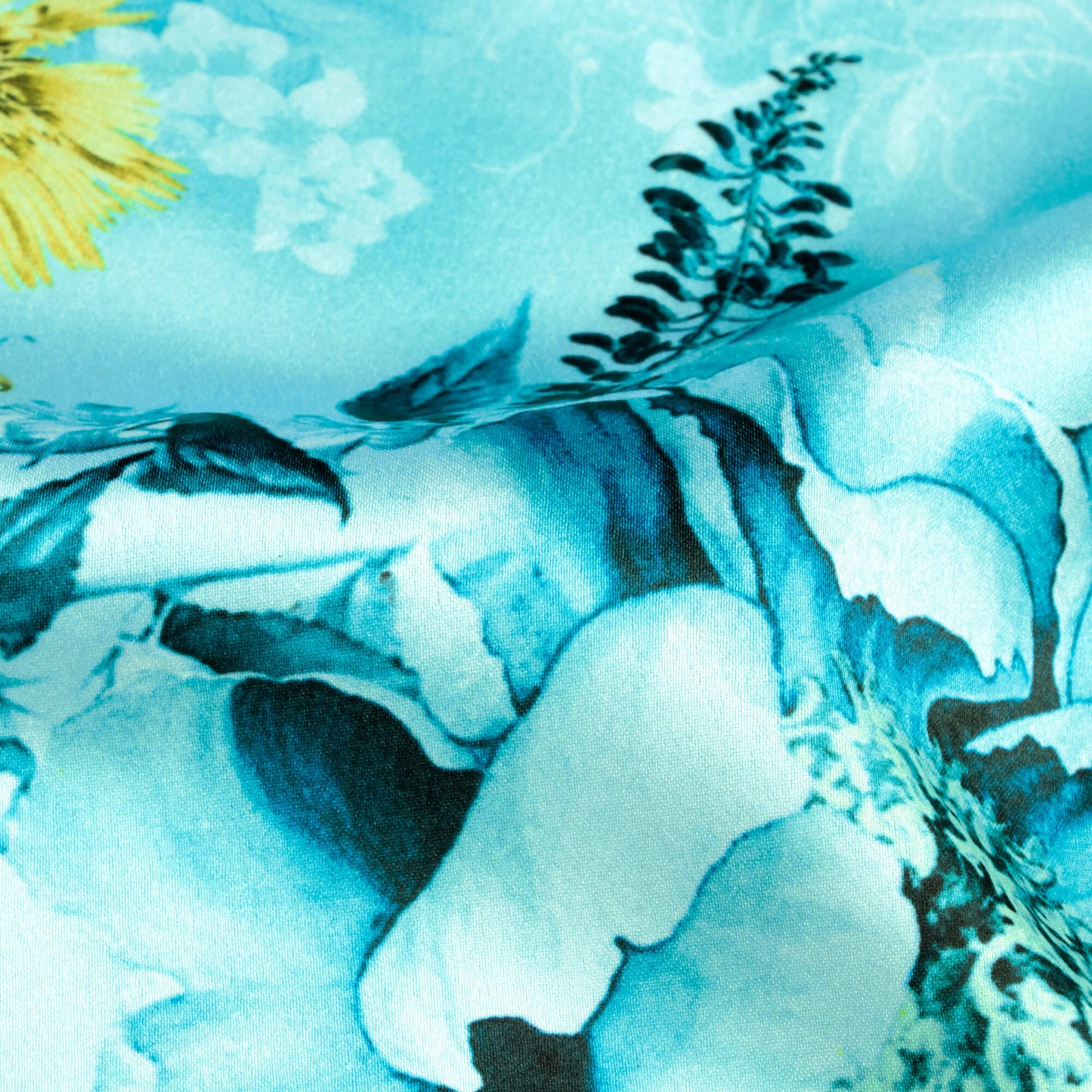 Sky Blue And White Floral Pattern Digital Print Japan Satin Fabric