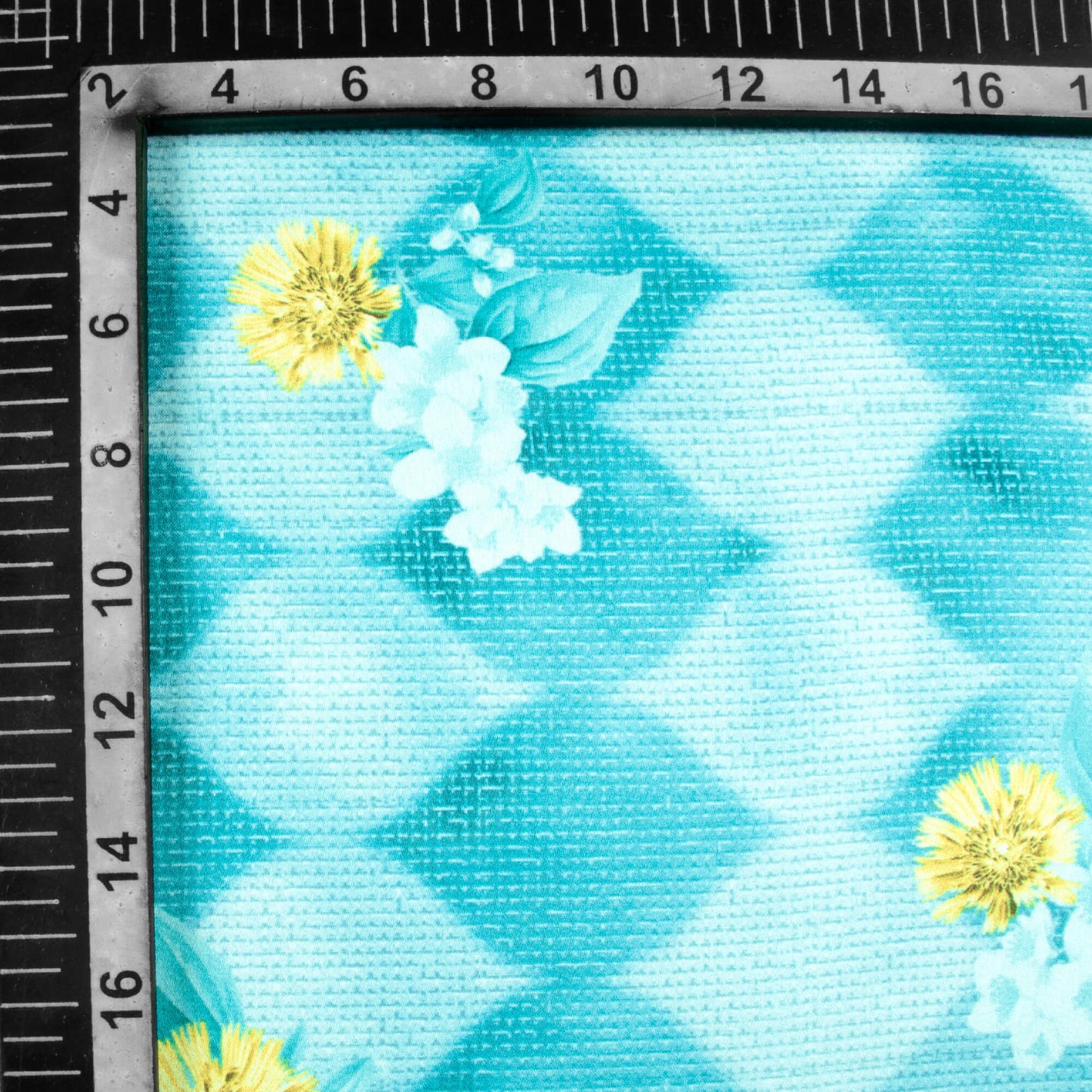 Sky Blue And Flex Yellow Floral Pattern Digital Print Japan Satin Fabric