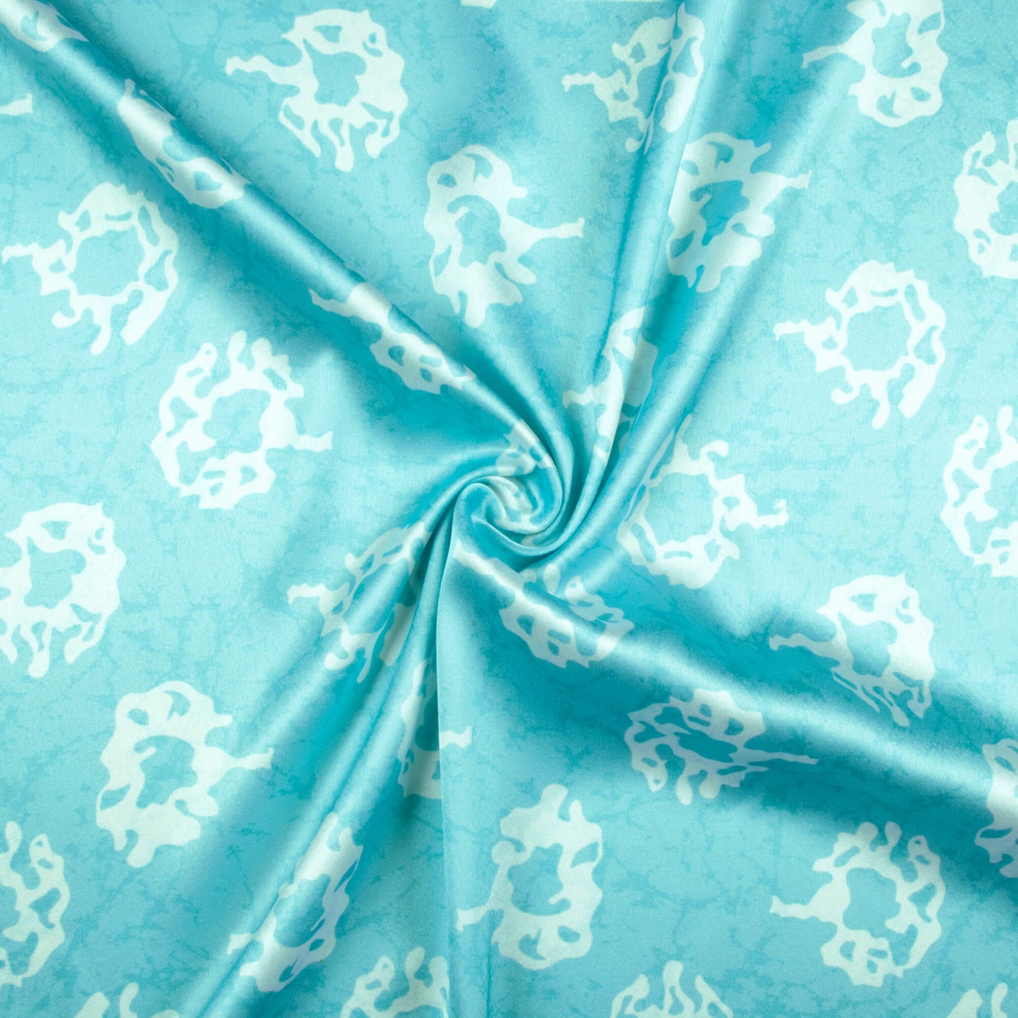 Sky Blue And White Floral Pattern Digital Print Japan Satin Fabric