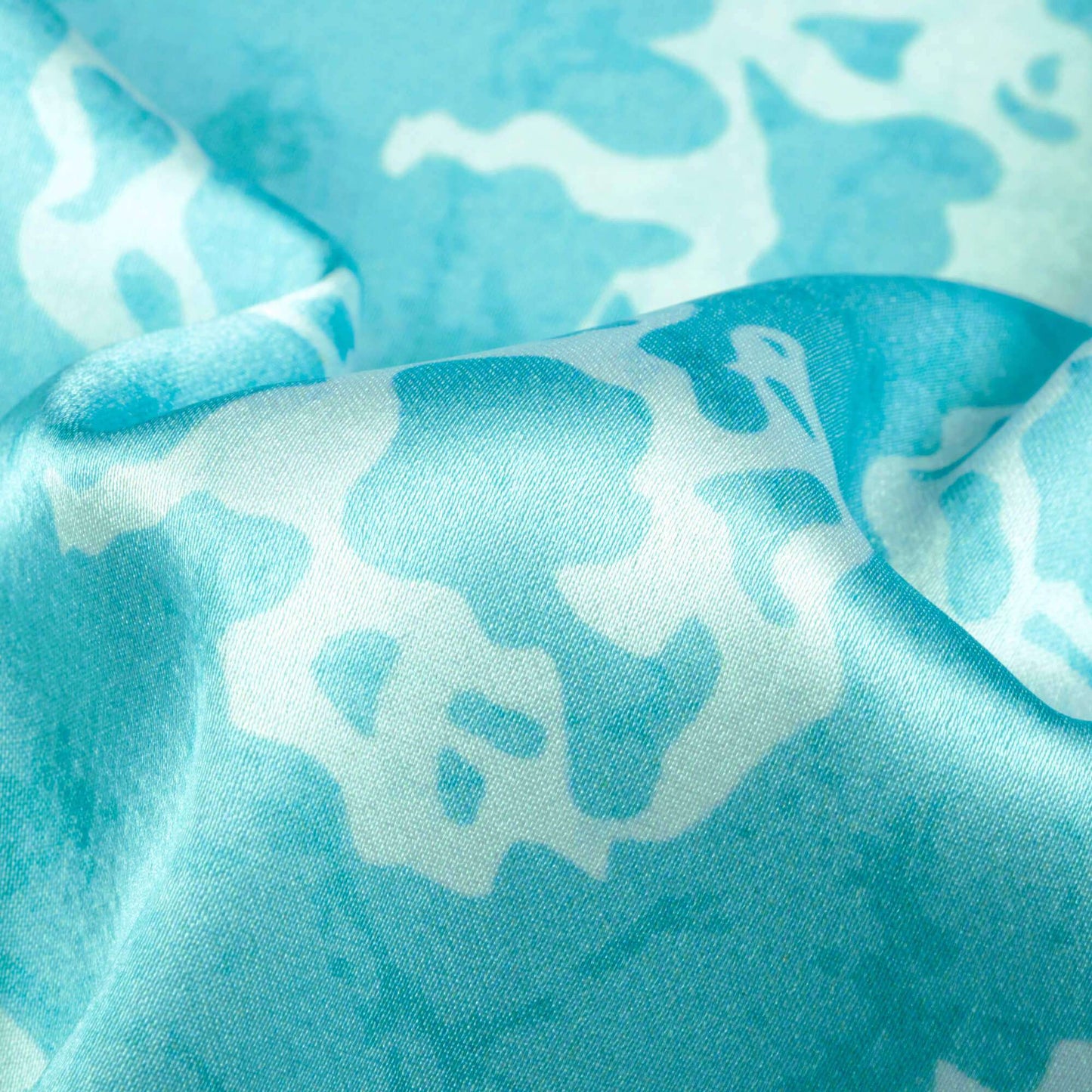 Sky Blue And White Floral Pattern Digital Print Japan Satin Fabric