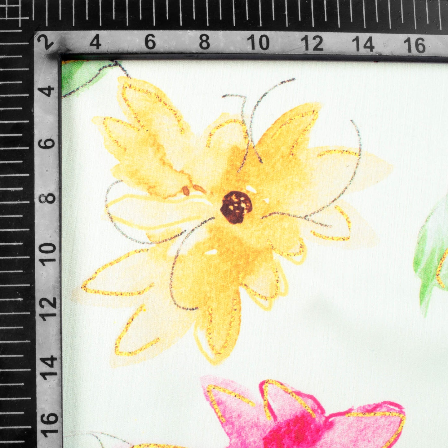 White And Honey Yellow Floral Pattern Hand Paint Effect Digital Print Chiffon Satin Fabric