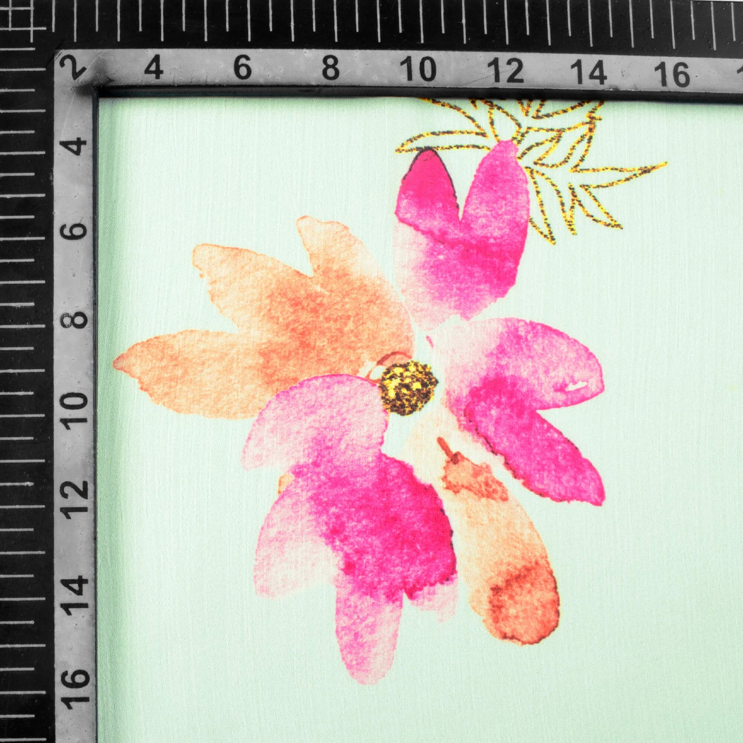 Light Pistachio Green And Fuchsia Pink Floral Pattern Hand Paint Effect Digital Print Chiffon Satin Fabric