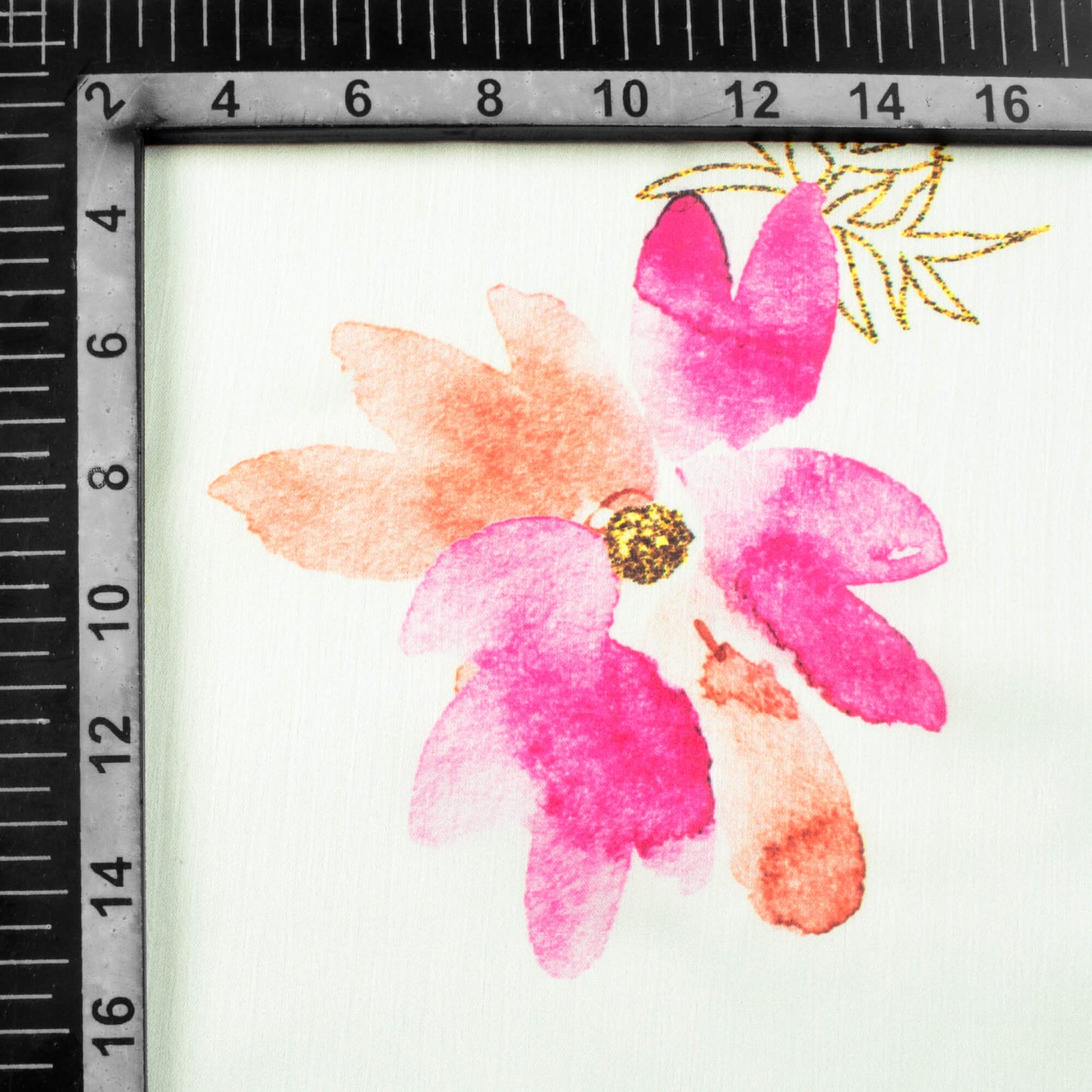 White And Fuchsia Pink Floral Pattern Hand Paint Effect Digital Print Chiffon Satin Fabric