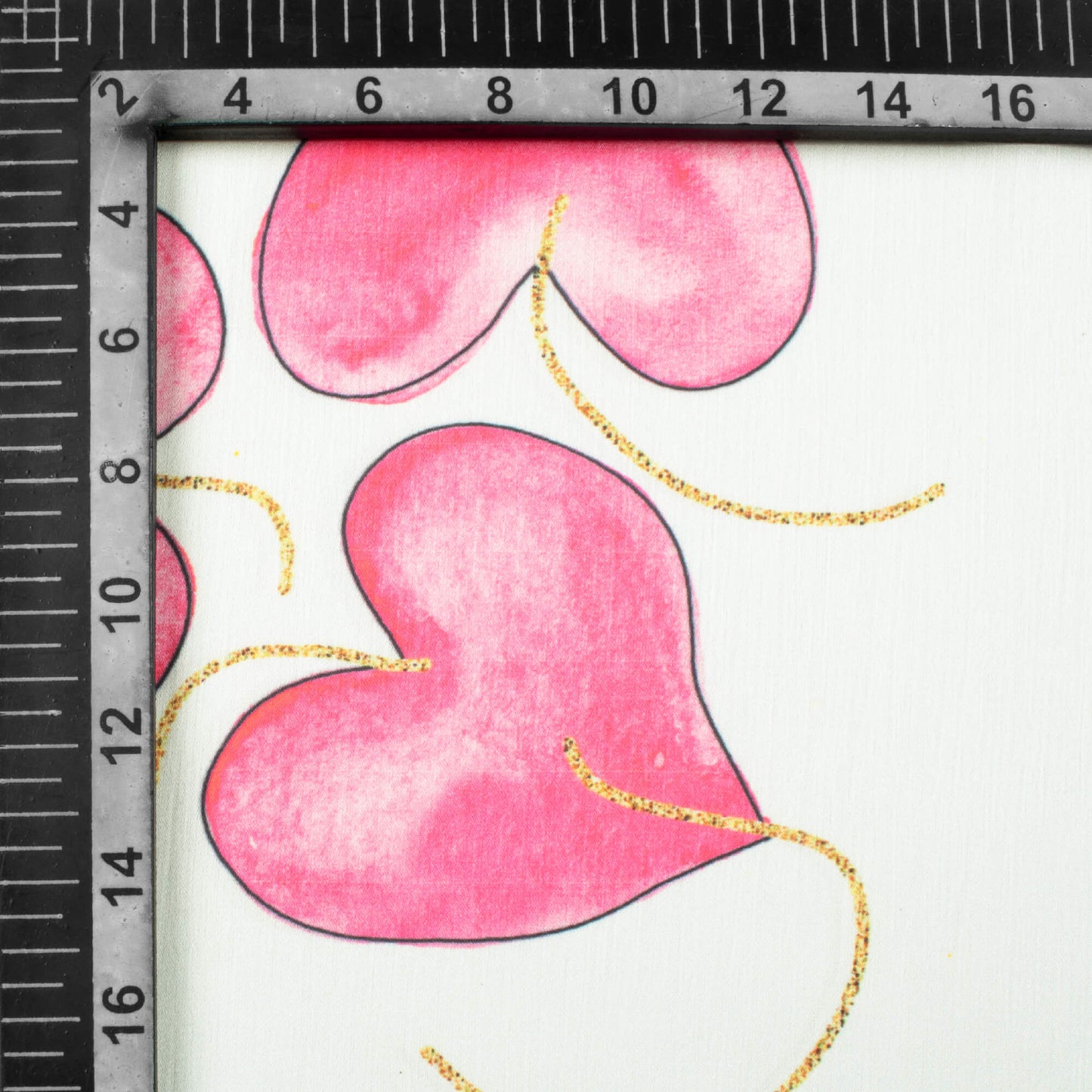 White And Pink Heart Pattern Hand Paint Effect Digital Print Chiffon Satin Fabric