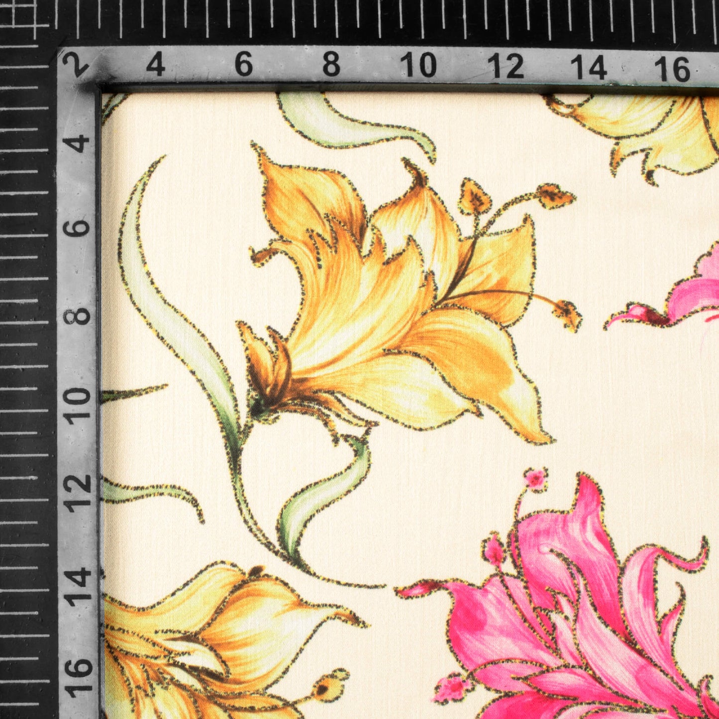 Ivory Cream And Creamy Pink Floral Pattern Hand Paint Effect Digital Print Chiffon Satin Fabric