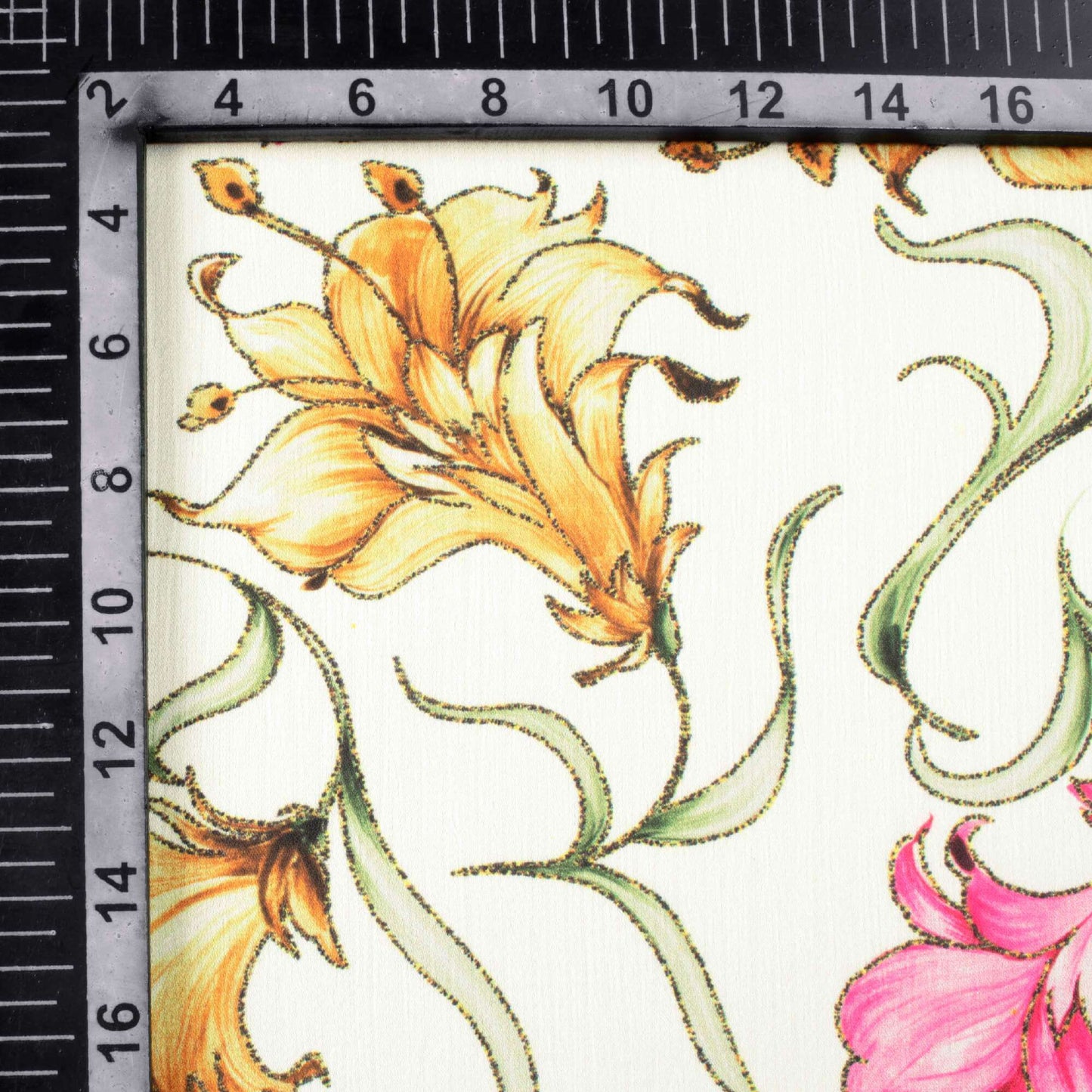 White And Creamy Pink Floral Pattern Hand Paint Effect Digital Print Chiffon Satin Fabric