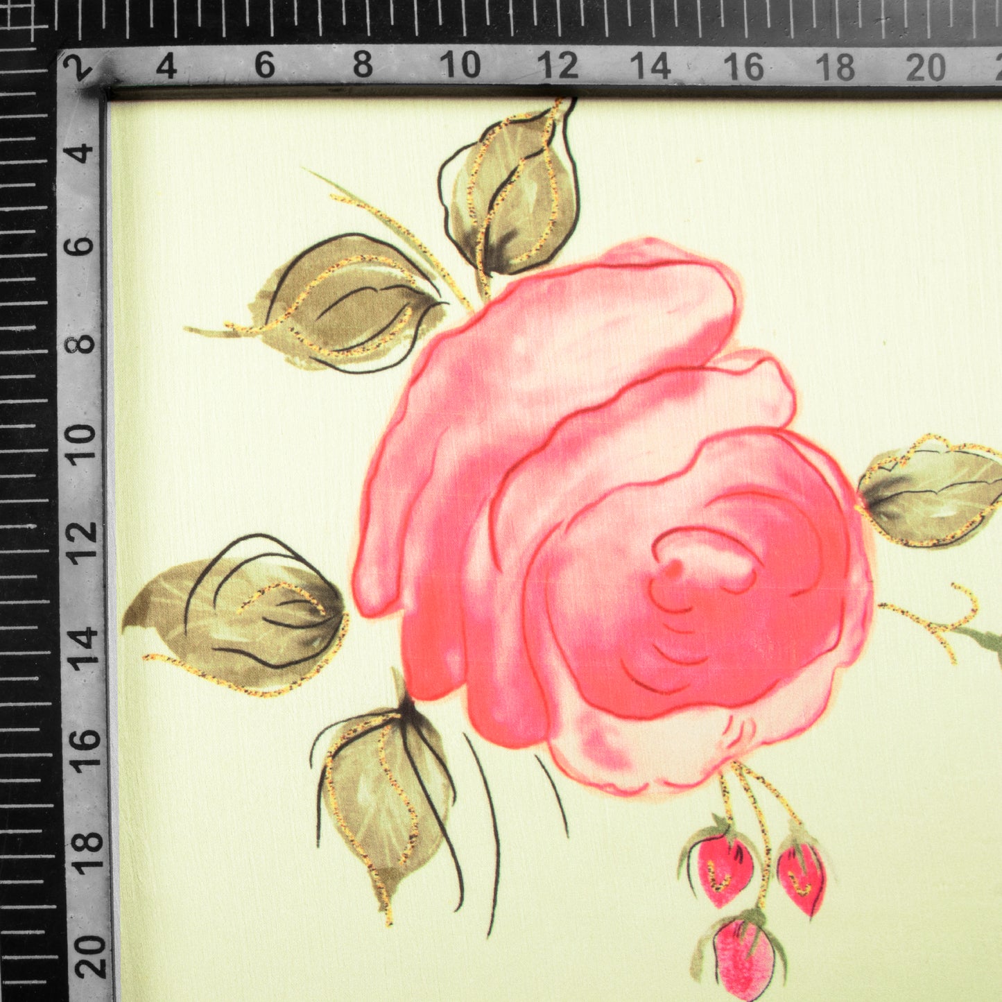Pale Yellow And Punch Pink Floral Pattern Hand Paint Effect Digital Print Chiffon Satin Fabric