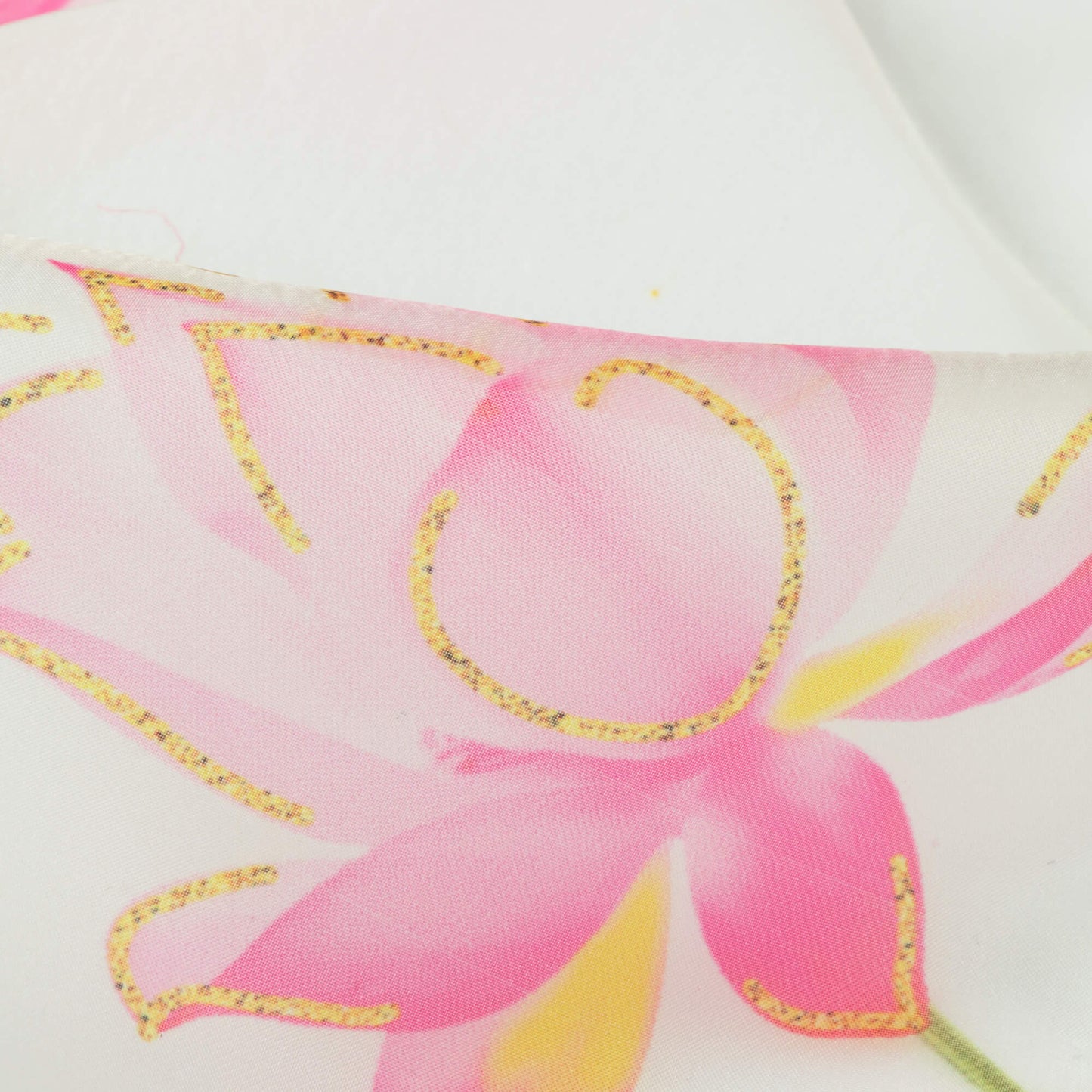 White And Rose Pink Floral Pattern Hand Paint Effect Digital Print Organza Satin Fabric