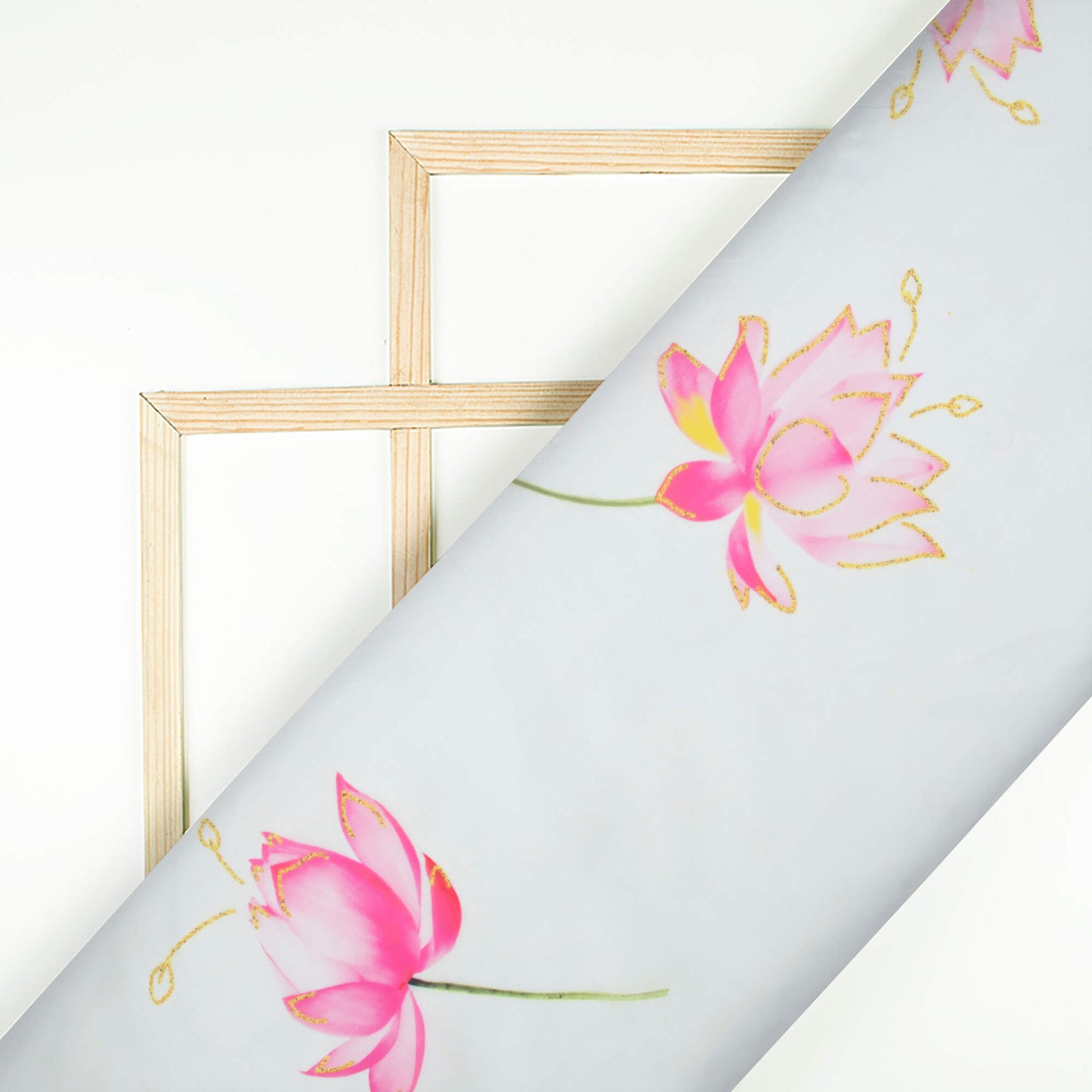 White And Rose Pink Floral Pattern Hand Paint Effect Digital Print Organza Satin Fabric