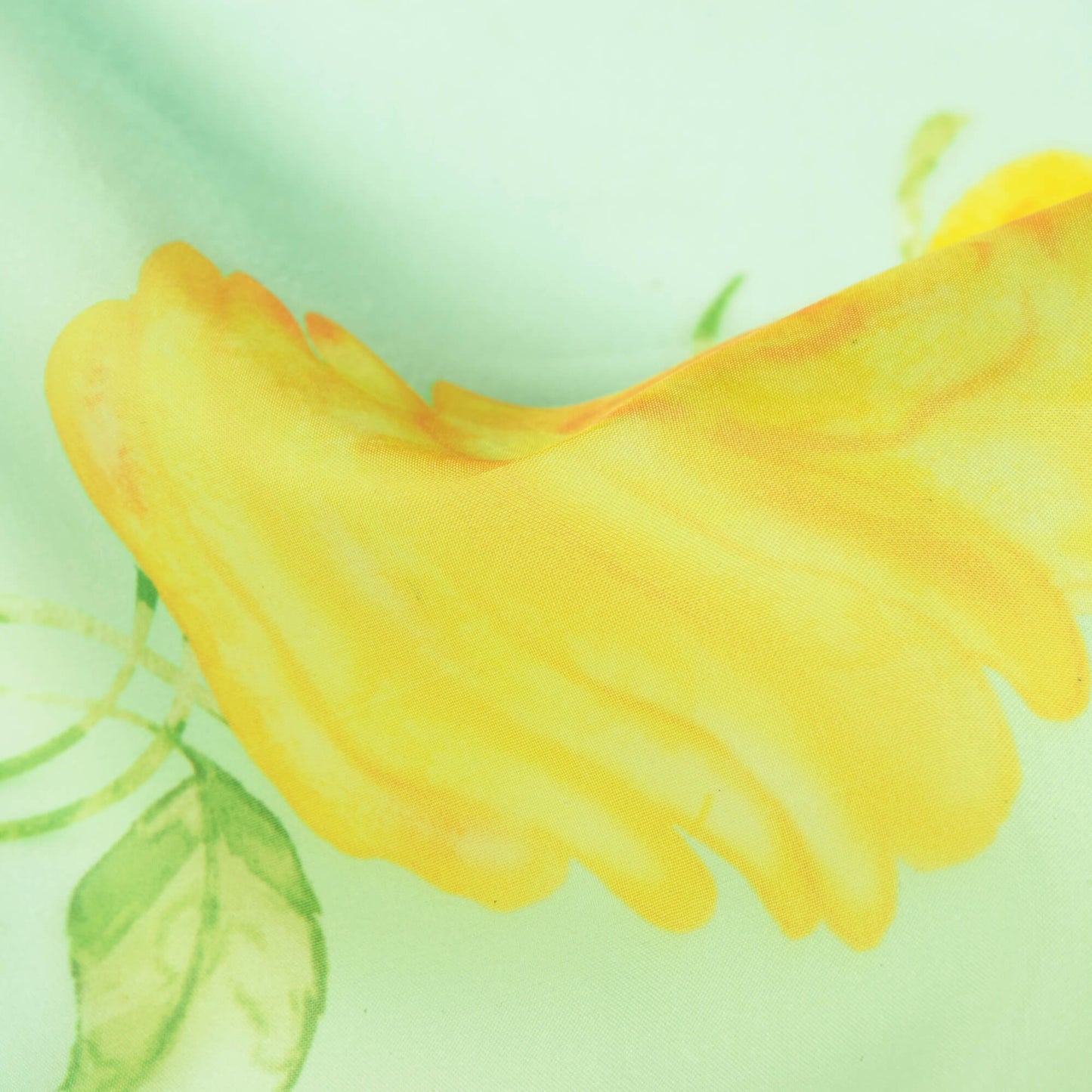 Light Turquoise And light Yellow Floral Pattern Hand Paint Effect Digital Print Organza Satin Fabric