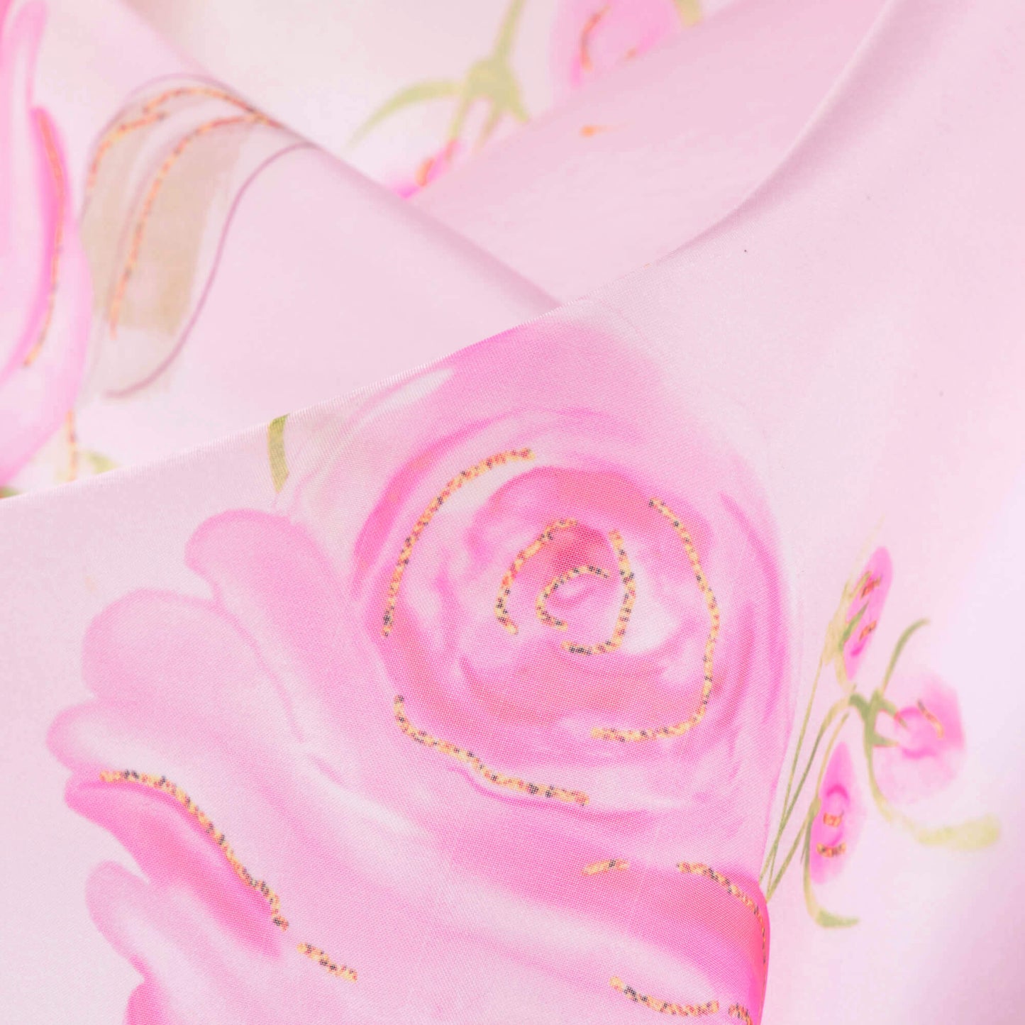 Pale Pink And Rose Pink Floral Pattern Hand Paint Effect Digital Print Organza Satin Fabric