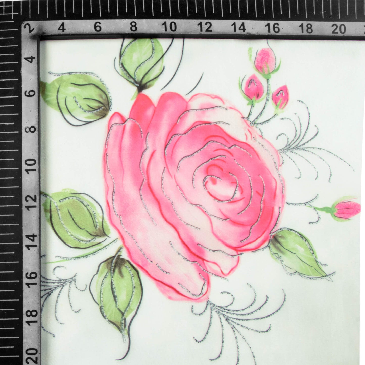 White And Punch Pink Floral Pattern Hand Paint Effect Digital Print Organza Satin Fabric