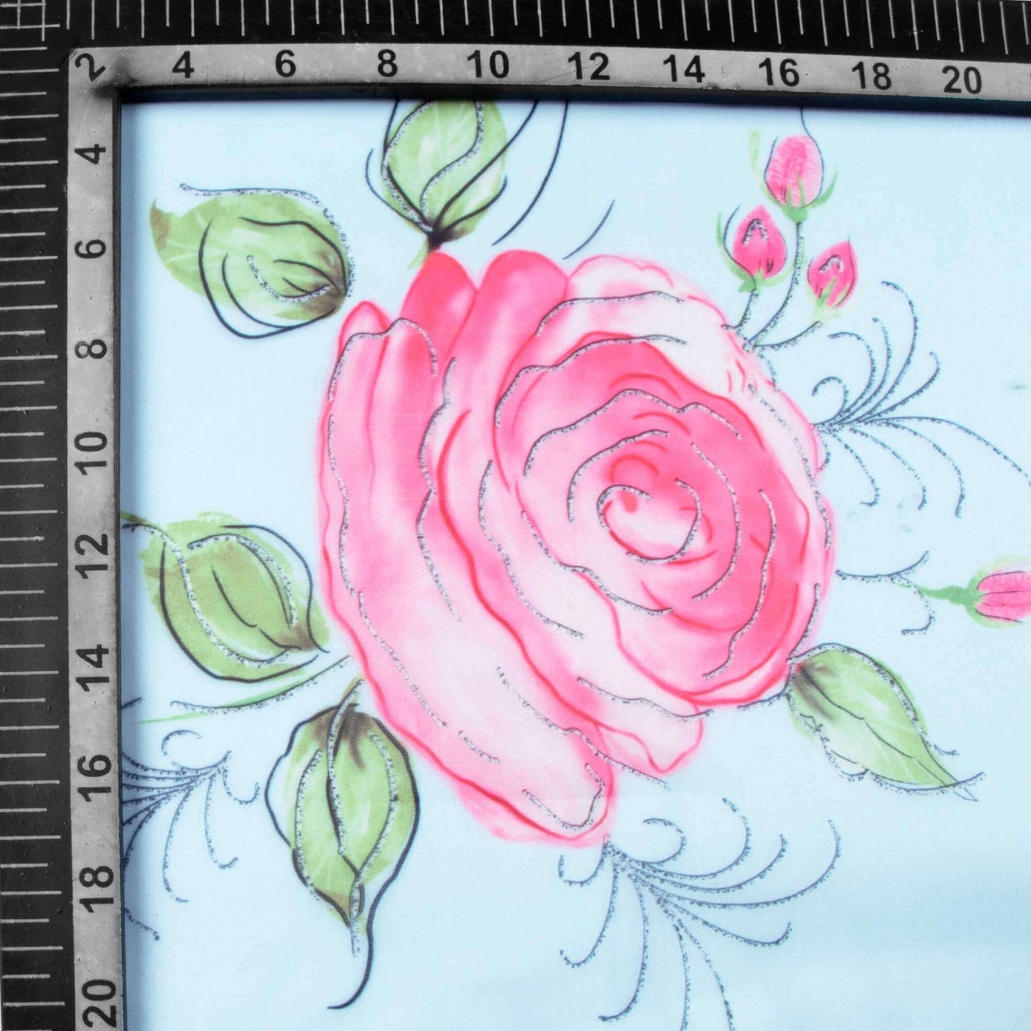 Light Blue And Punch Pink Floral Pattern Hand Paint Effect Digital Print Organza Satin Fabric