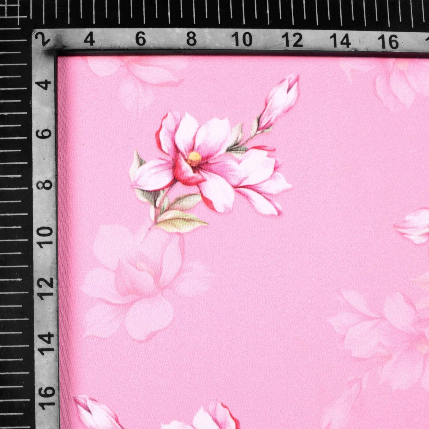 Salmon Pink And White Floral Pattern Digital Print Ultra Premium Butter Crepe Fabric - Fabcurate