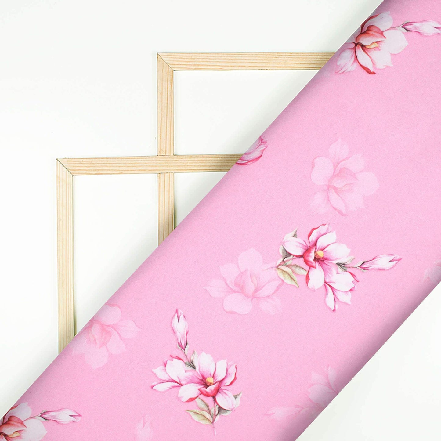 Salmon Pink And White Floral Pattern Digital Print Ultra Premium Butter Crepe Fabric - Fabcurate