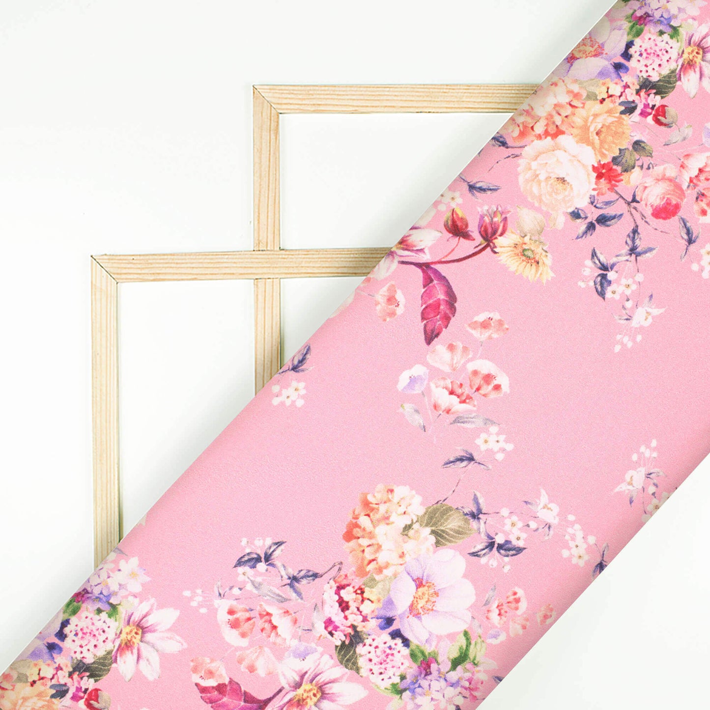 Salmon Pink And Periwinkle Purple Floral Pattern Digital Print Ultra Premium Butter Crepe Fabric