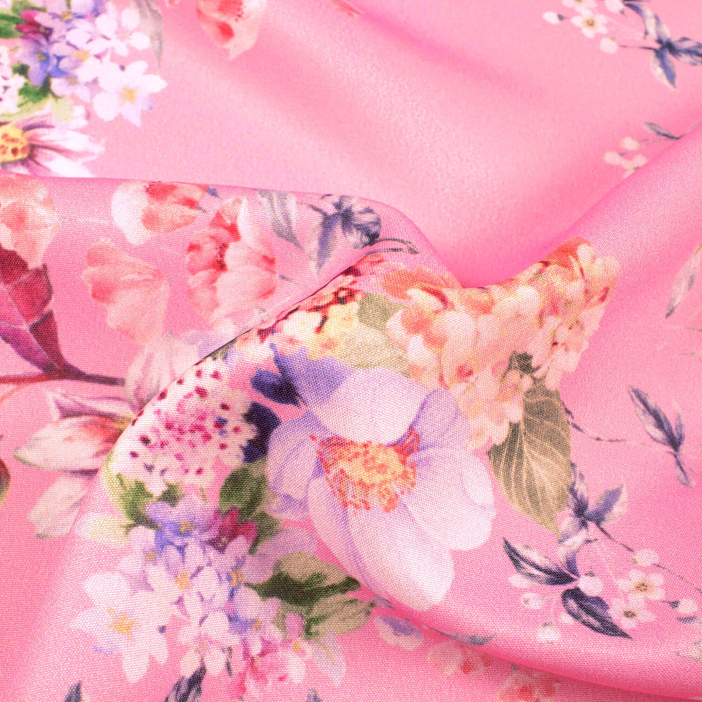 Salmon Pink And Periwinkle Purple Floral Pattern Digital Print Ultra Premium Butter Crepe Fabric