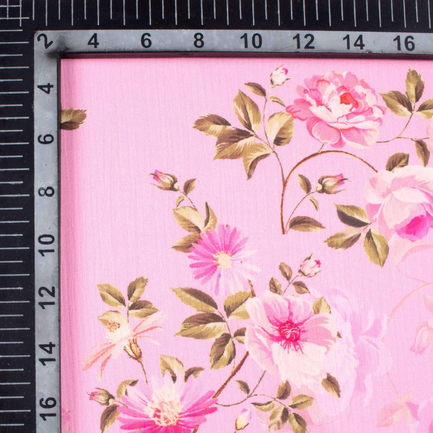 Salmon Pink Floral Pattern Digital Print Chiffon Satin Fabric - Fabcurate