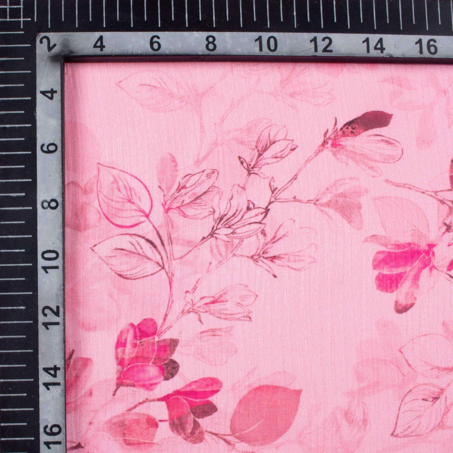 Salmon Pink Floral Pattern Digital Print Chiffon Satin Fabric - Fabcurate