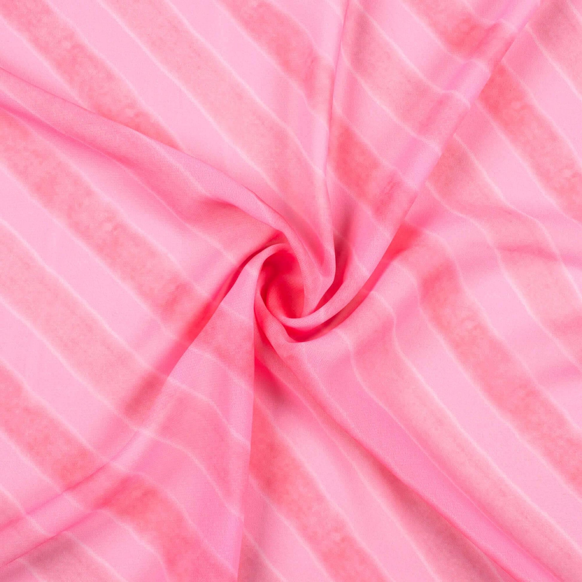 Salmon Pink Stripes Pattern Digital Print Georgette Fabric - Fabcurate