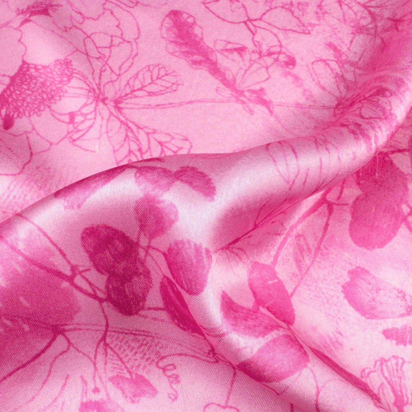 Salmon Pink Floral Pattern Digital Print Japan Satin Fabric - Fabcurate