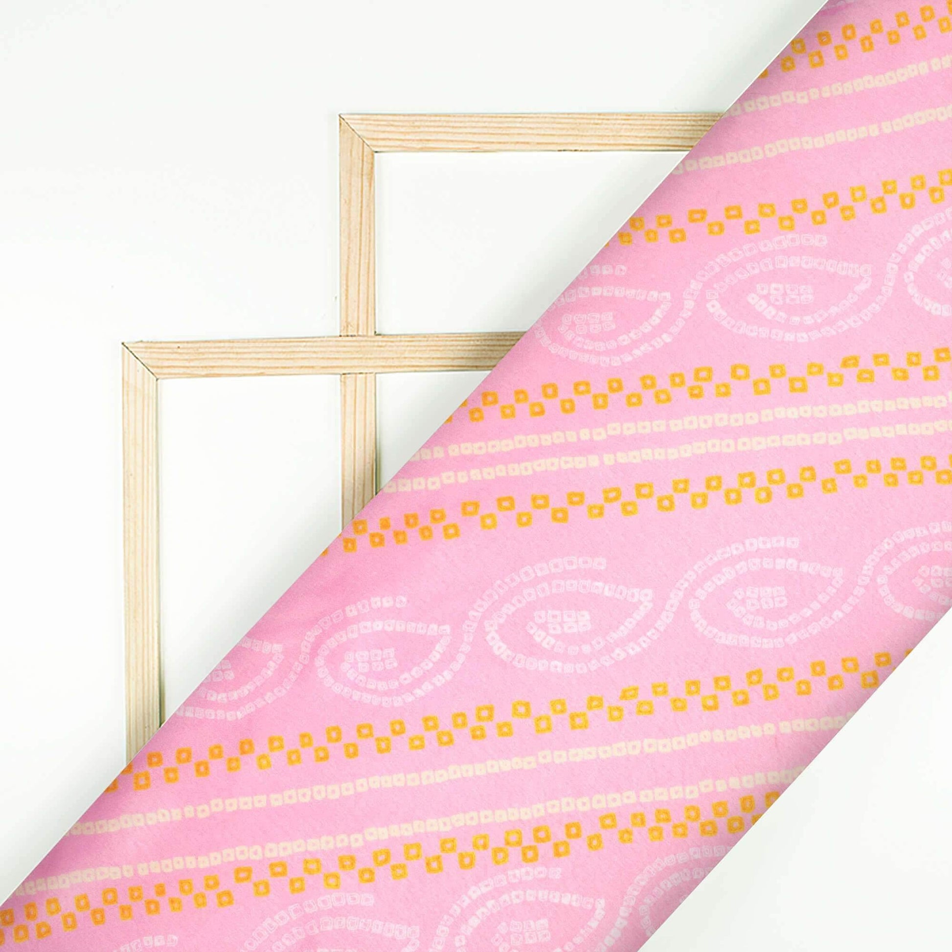 Salmon Pink Bandhani Pattern Digital Print Japan Satin Fabric - Fabcurate