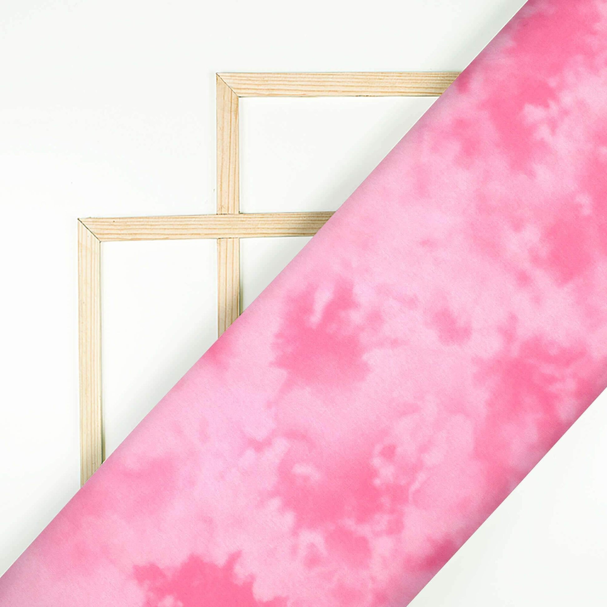 Salmon Pink Tie & Dye Pattern Digital Print Japan Satin Fabric - Fabcurate