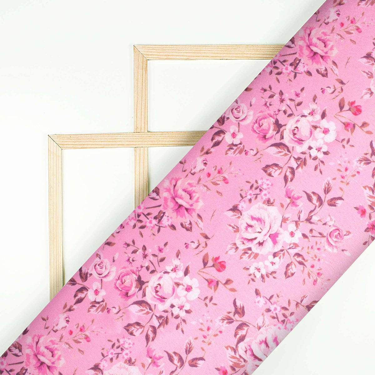 Salmon Pink Floral Pattern Digital Print Japan Satin Fabric - Fabcurate