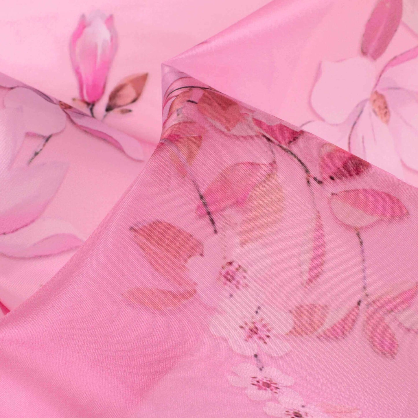 Salmon Pink And Off White Floral Pattern Digital Print Premium Liquid Organza Fabric - Fabcurate