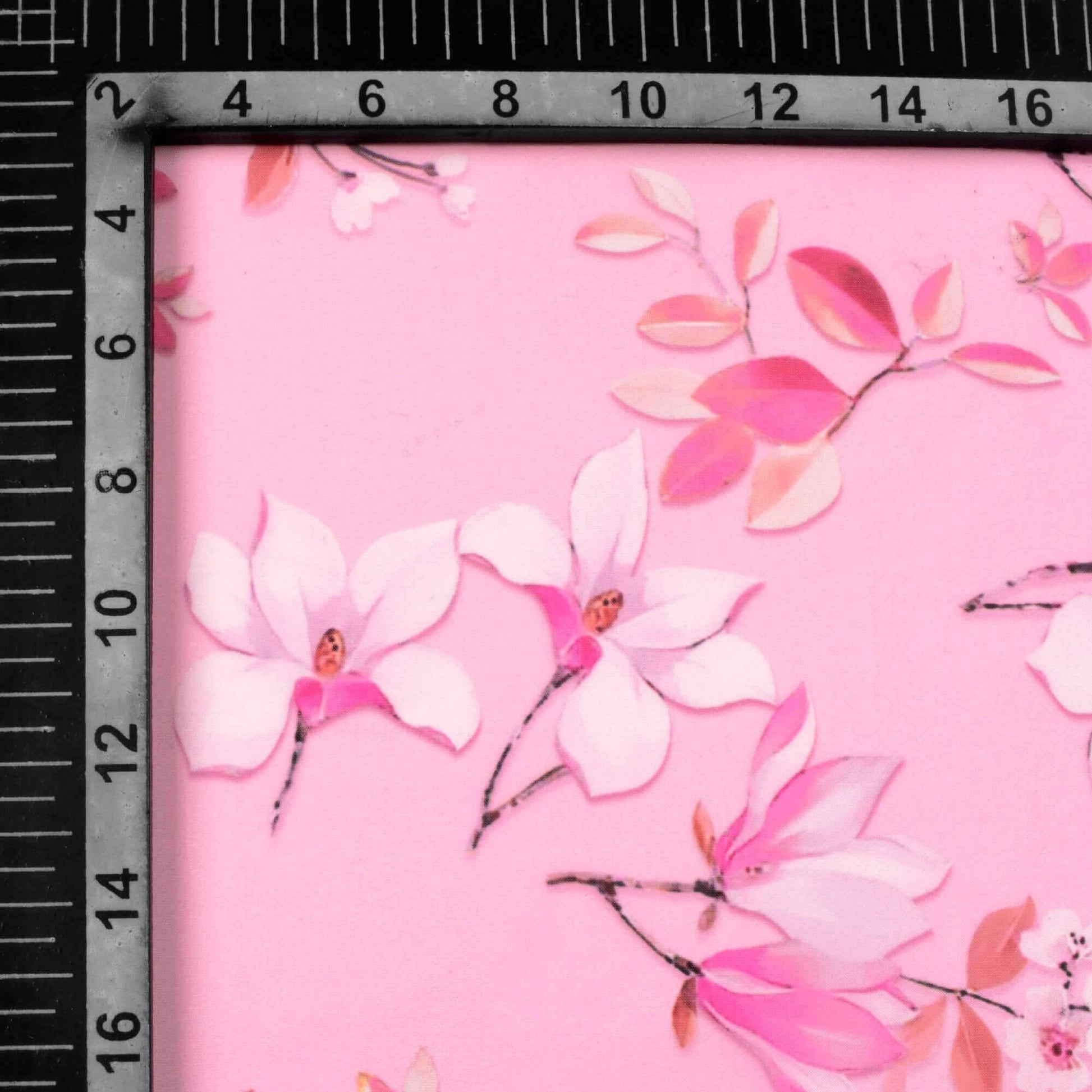 Salmon Pink And Off White Floral Pattern Digital Print Premium Liquid Organza Fabric - Fabcurate