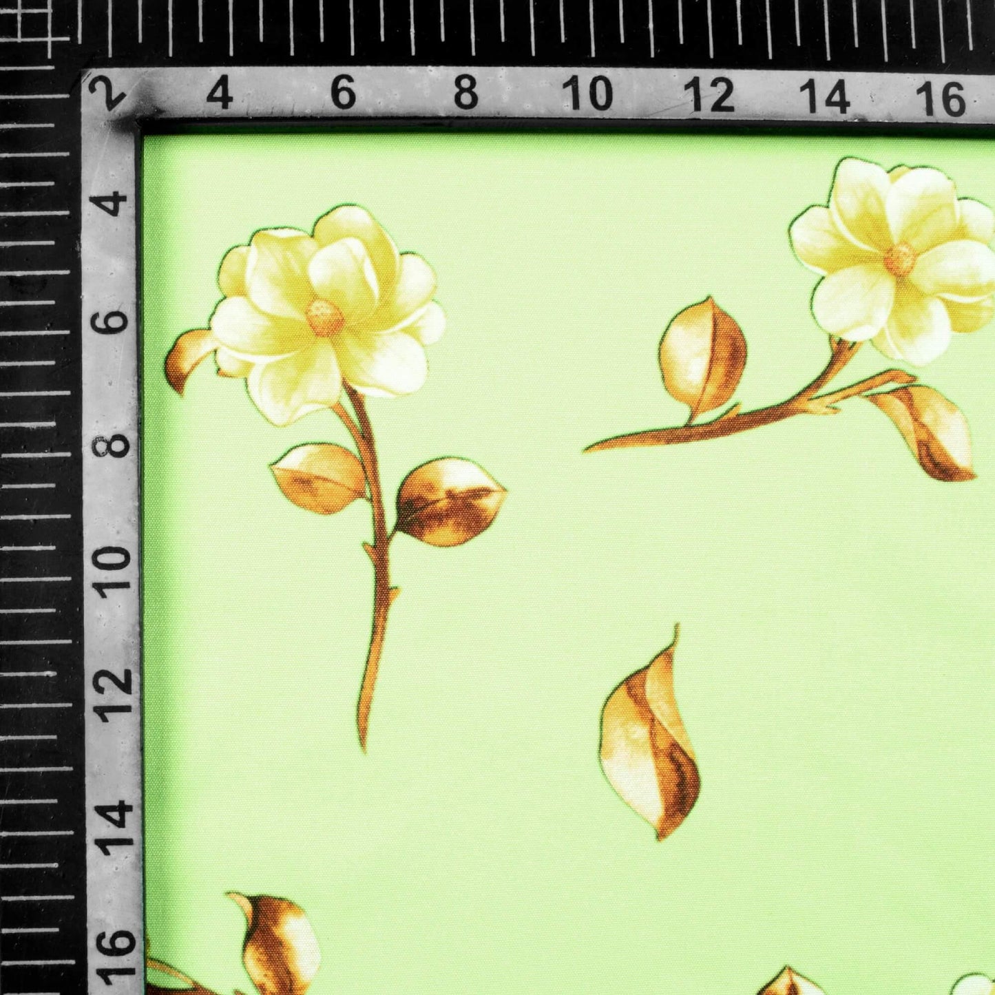 Lime Green And Oyster Beige Floral Pattern Digital Print Ultra Premium Butter Crepe Fabric - Fabcurate