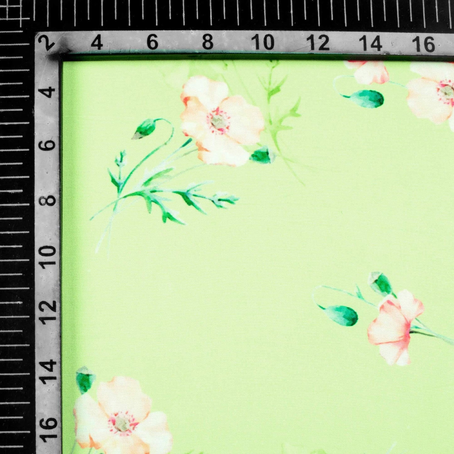 Lime Green And Taffy Pink Floral Pattern Digital Print Ultra Premium Butter Crepe Fabric - Fabcurate