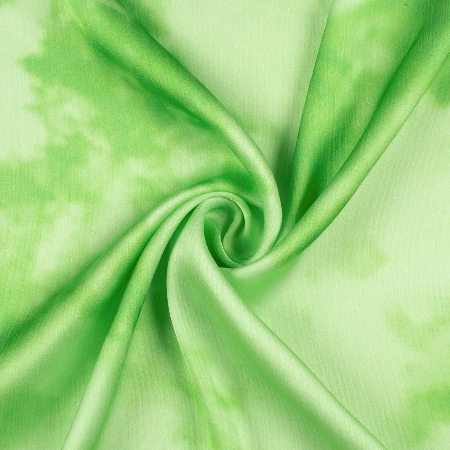 Lime Green Tie & Dye Pattern Digital Print Chiffon Satin Fabric - Fabcurate