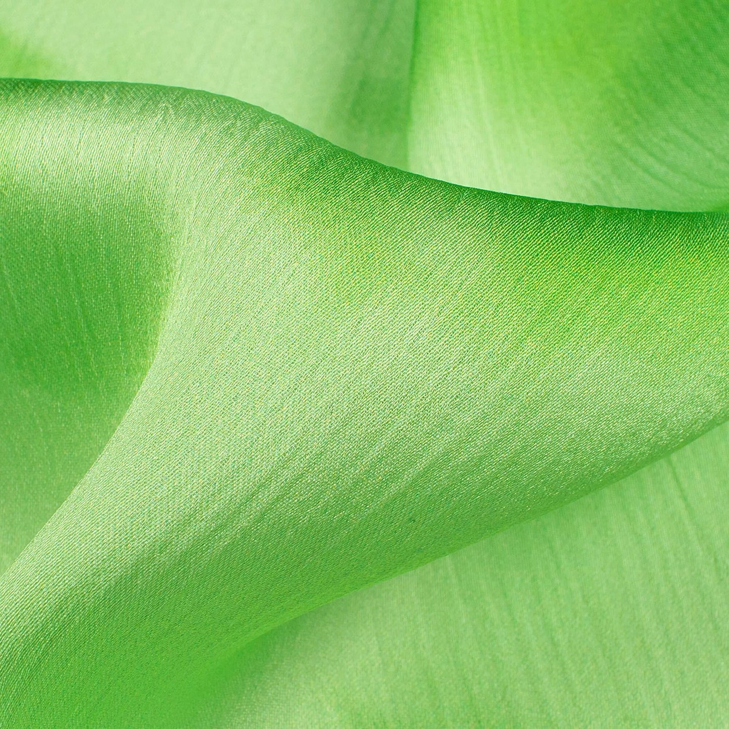 Lime Green Tie & Dye Pattern Digital Print Chiffon Satin Fabric - Fabcurate