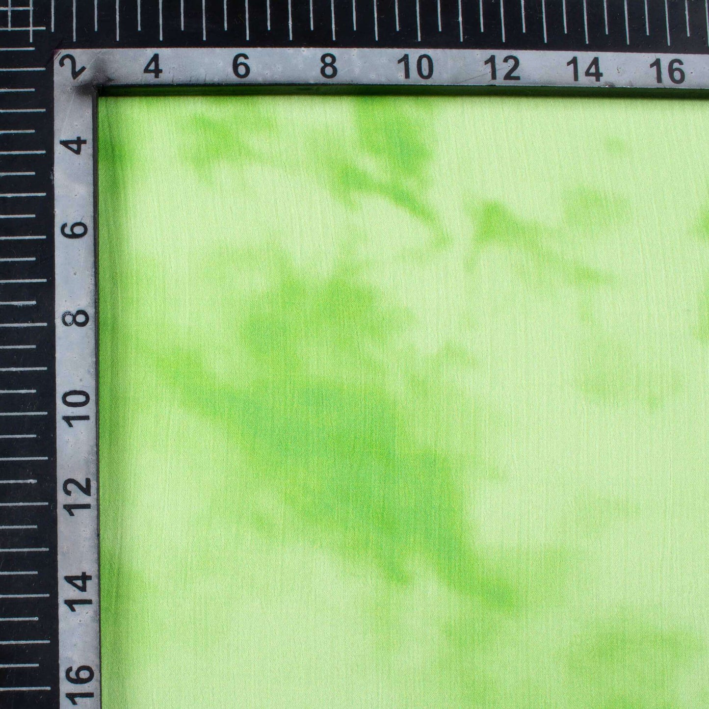 Lime Green Tie & Dye Pattern Digital Print Chiffon Satin Fabric - Fabcurate