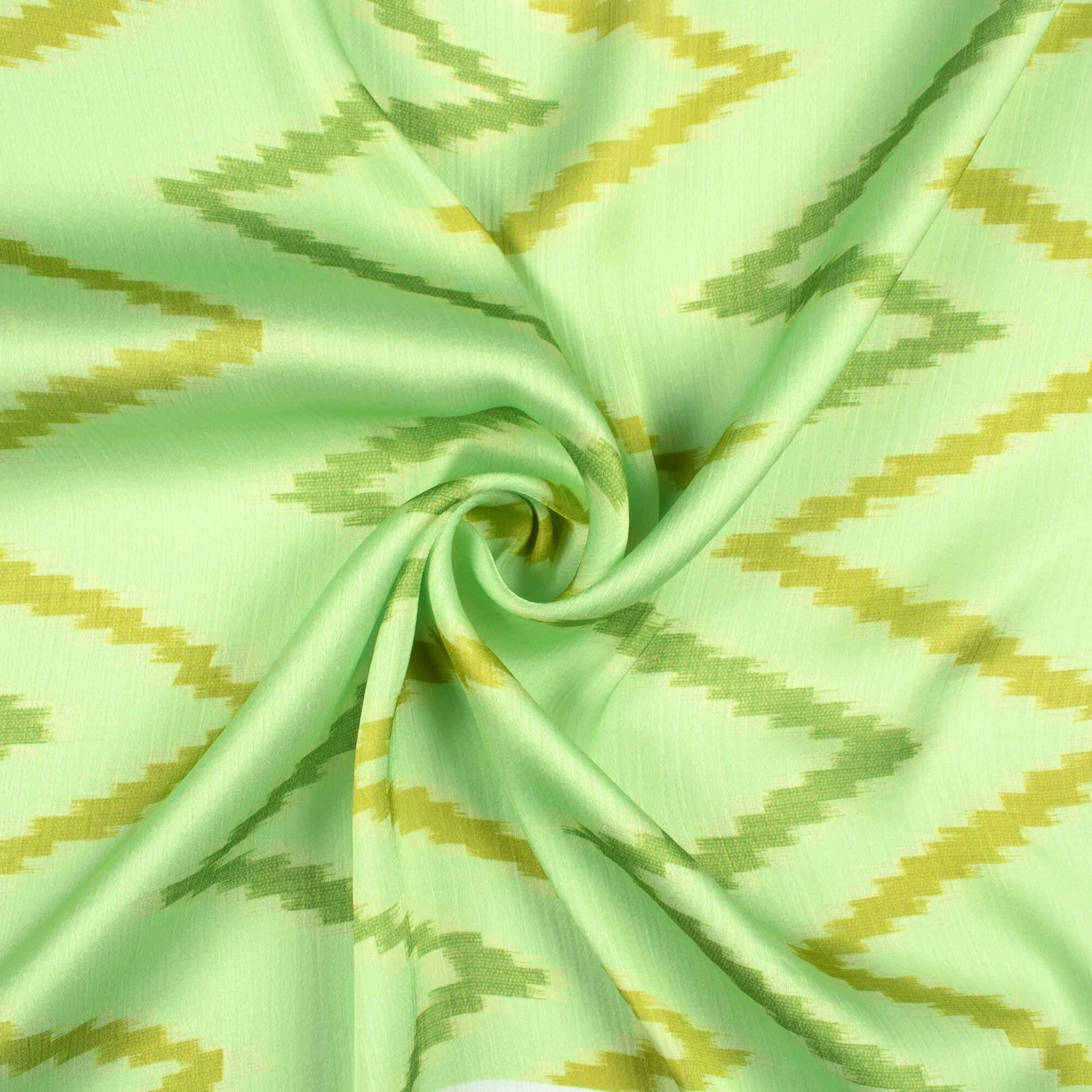 Lime Green Chevron Pattern Digital Print Chiffon Satin Fabric - Fabcurate