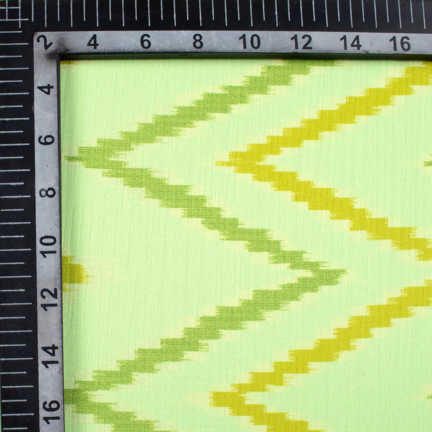 Lime Green Chevron Pattern Digital Print Chiffon Satin Fabric - Fabcurate