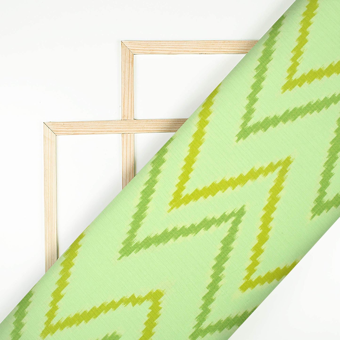 Lime Green Chevron Pattern Digital Print Chiffon Satin Fabric - Fabcurate