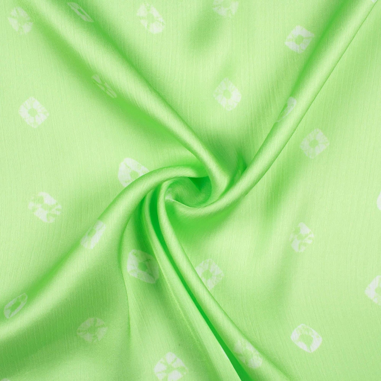 Lime Green And White Booti Pattern Digital Print Chiffon Satin Fabric - Fabcurate