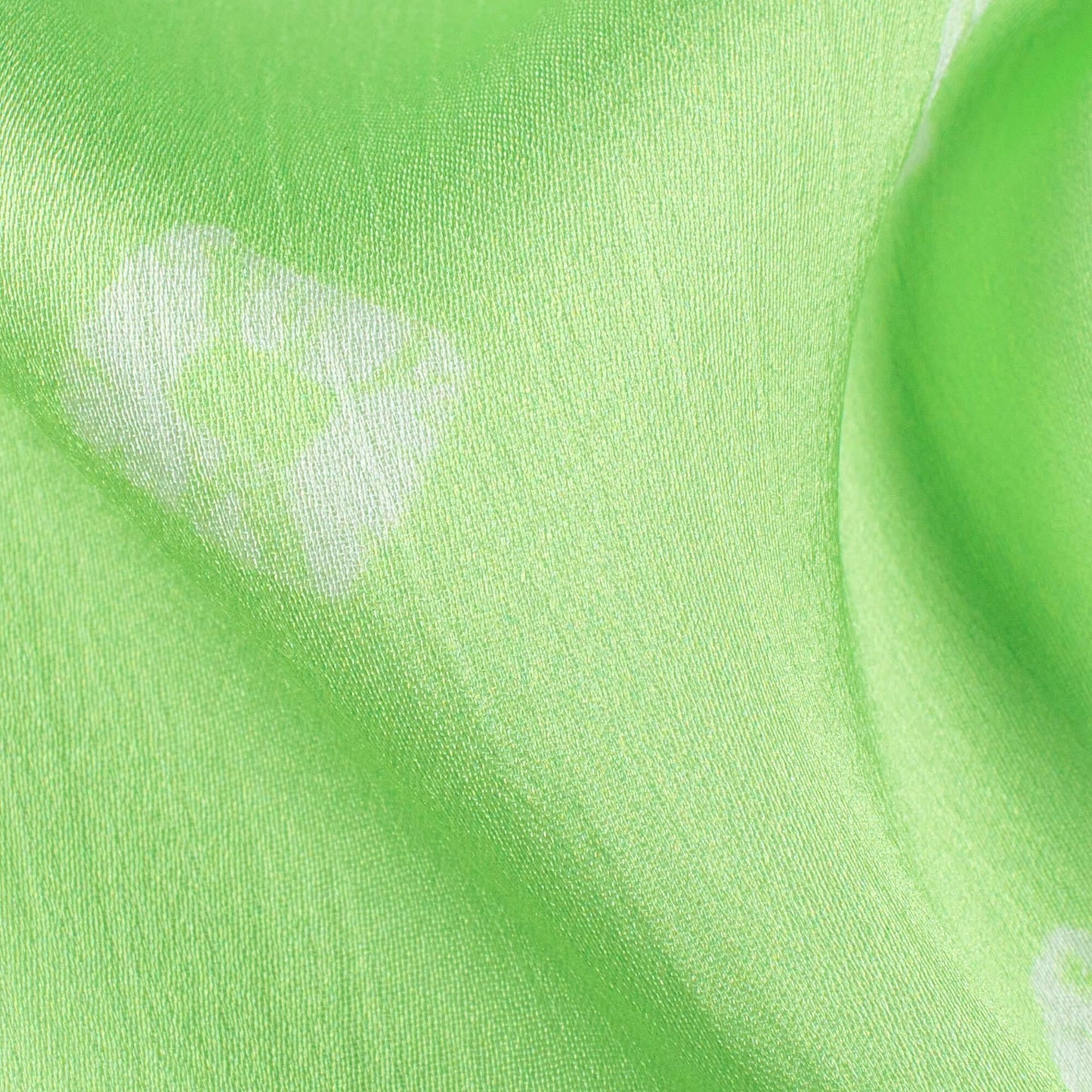 Lime Green And White Booti Pattern Digital Print Chiffon Satin Fabric - Fabcurate