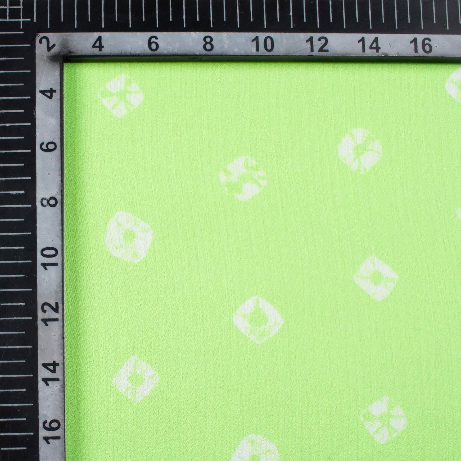 Lime Green And White Booti Pattern Digital Print Chiffon Satin Fabric - Fabcurate