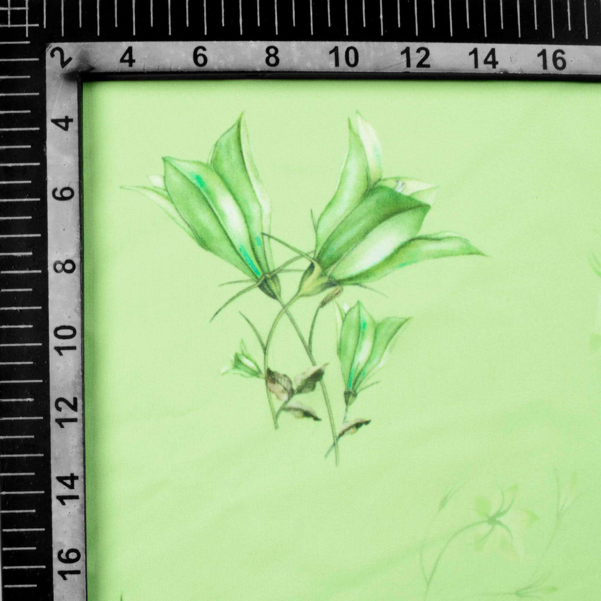 Lime Green Leaf Pattern Digital Print Georgette Fabric - Fabcurate