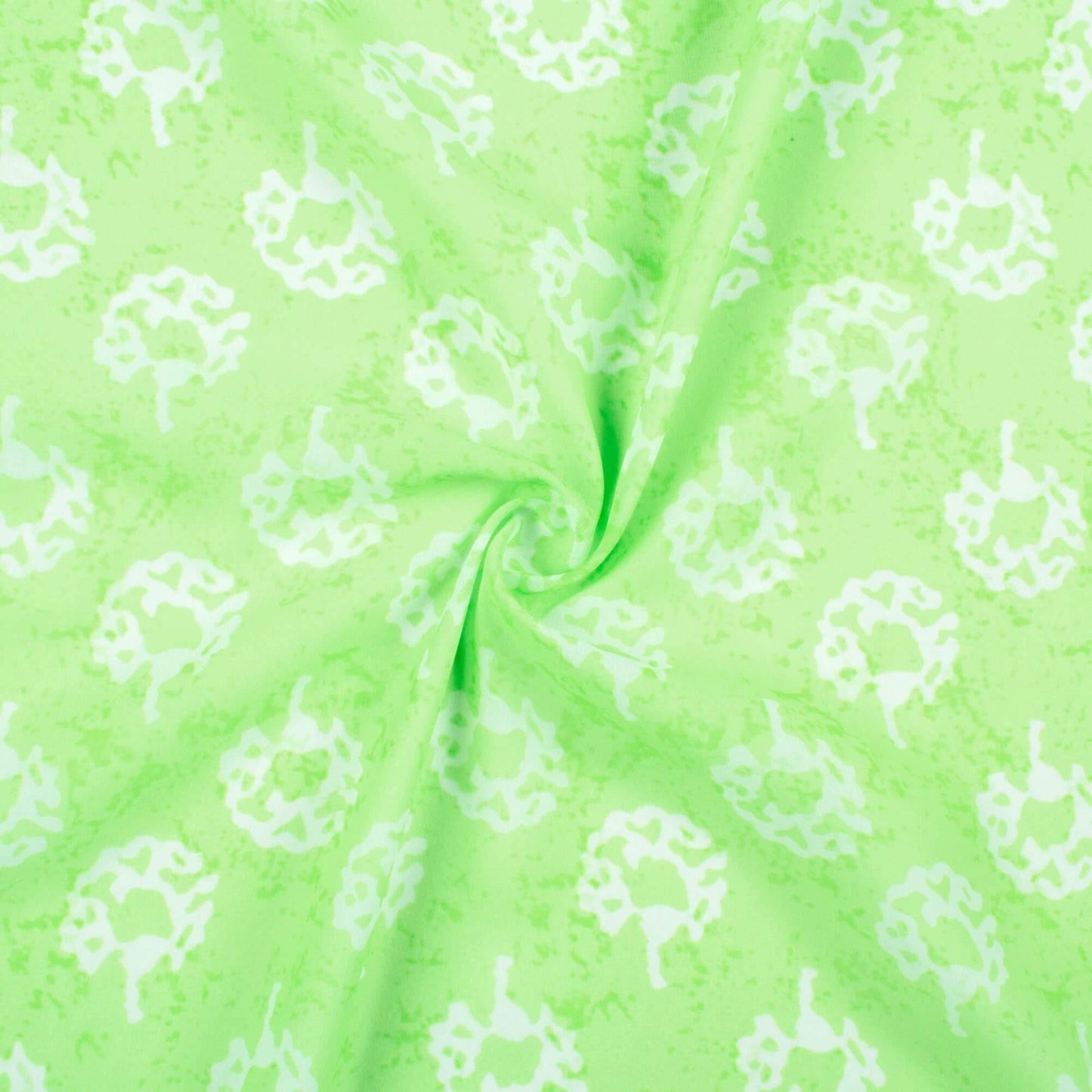 Lime Green And White Ikat Pattern Digital Print Georgette Fabric - Fabcurate